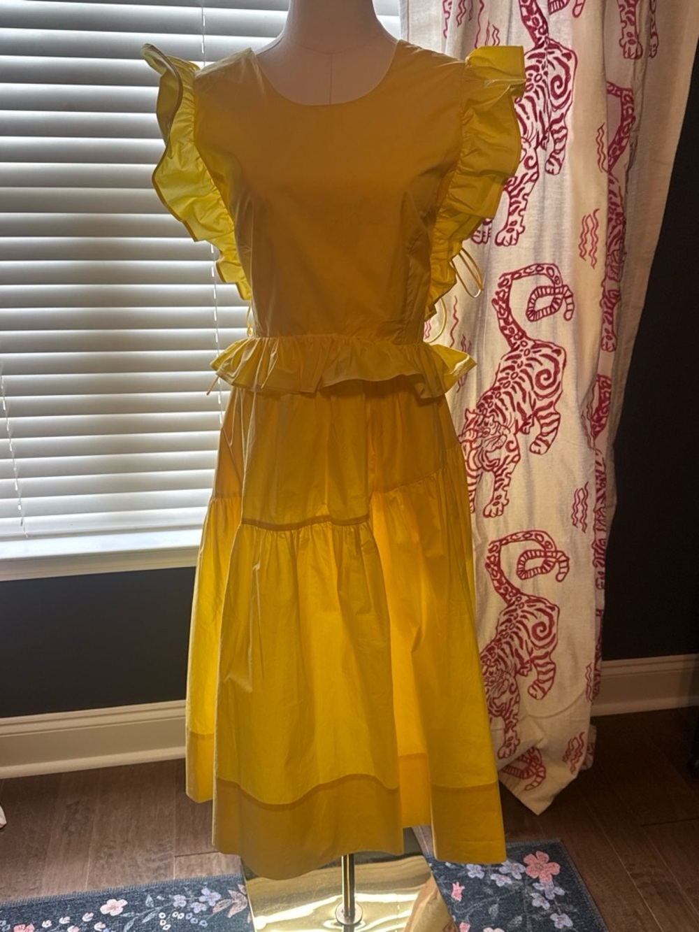 Free People Bright Yellow Ruffled Midi Dress
